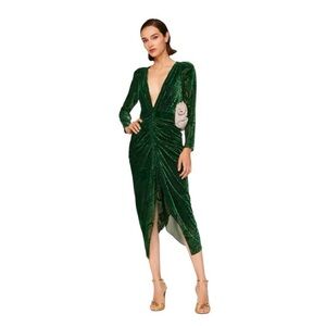 Ronny Kobo Collection Green Velvet Midi Dress